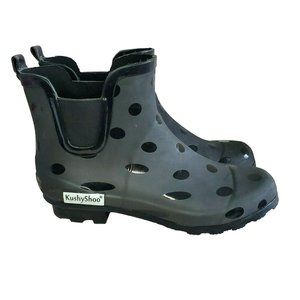 Kushyshoo Black On Black Polka Dot Women Waterproof Rain Boots Size 9 Women's